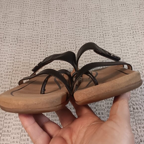 Aetrex women's 'Izzy' black faux leather adjustable thongs flip flops sz 9 - 9.5 - Picture 8 of 13
